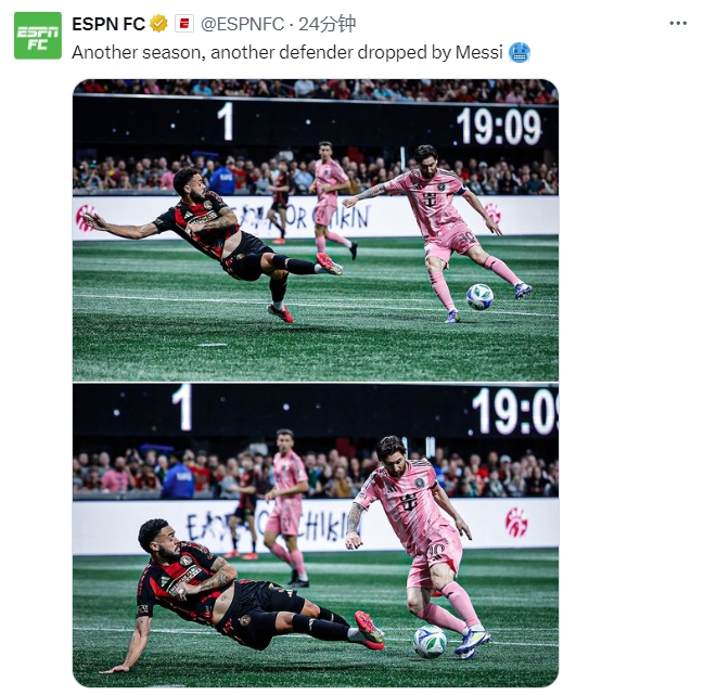 名場面記錄！ESPN曬照：又一個賽季，又一名后衛(wèi)被梅西扣倒