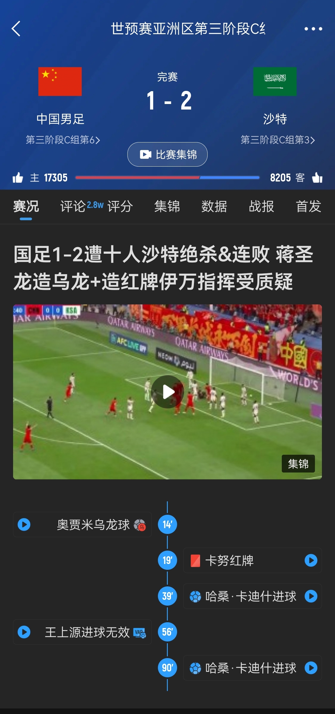 今天什么劇本？首戰(zhàn)沙特也是半場(chǎng)紅牌+蔣光太傷退，最后國(guó)足被翻