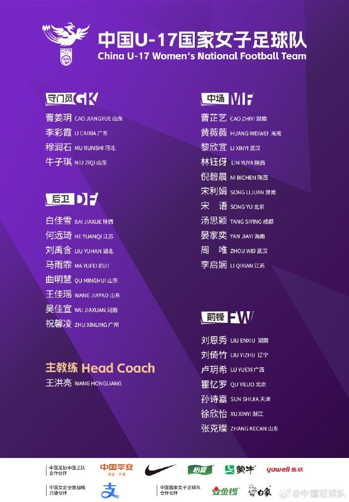 U17女足30人將在蘇州集訓(xùn)備戰(zhàn)世界杯，姜寧、朱挺擔(dān)任訓(xùn)練員